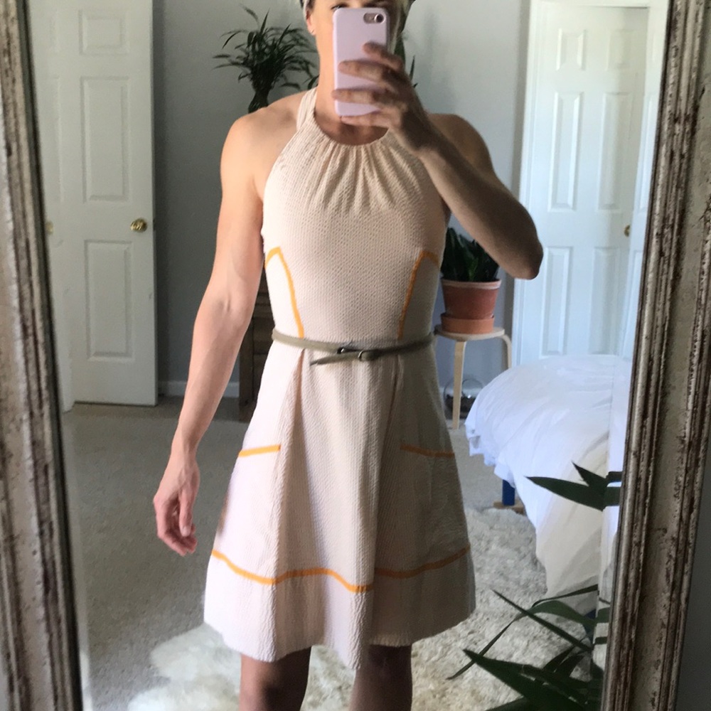 Jessica Simpson yellow seersucker halter dress